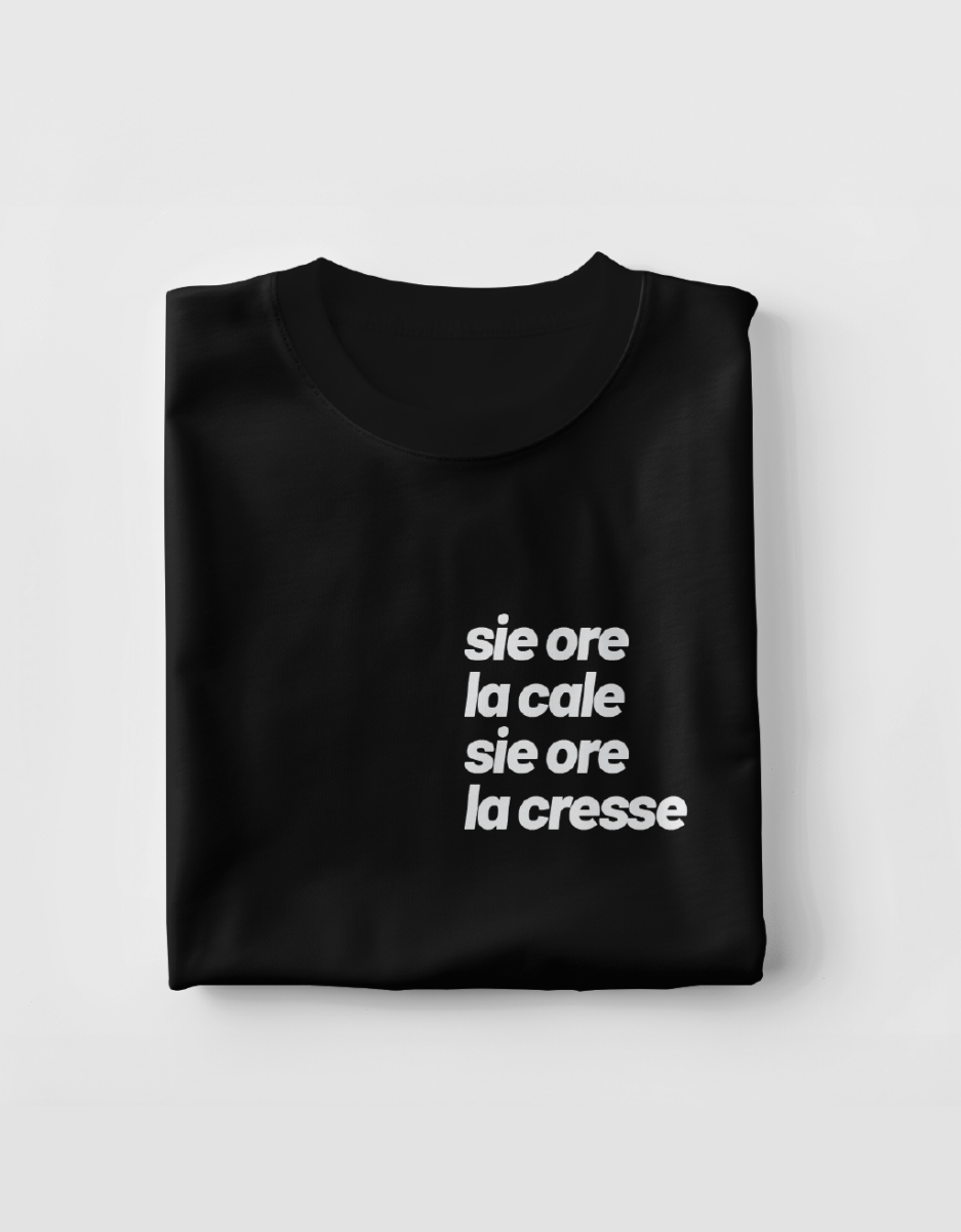 T-shirt Marea con frase Sie ore la cale, sie ore la cresse