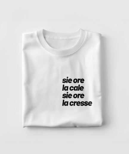 T-shirt Marea con frase Sie ore la cale, sie ore la cresse