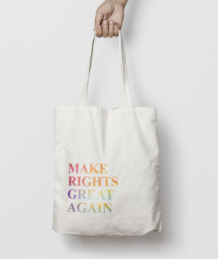 Tote bag Pride 2025 in cotone naturale con scritta Make Rights Great Again
