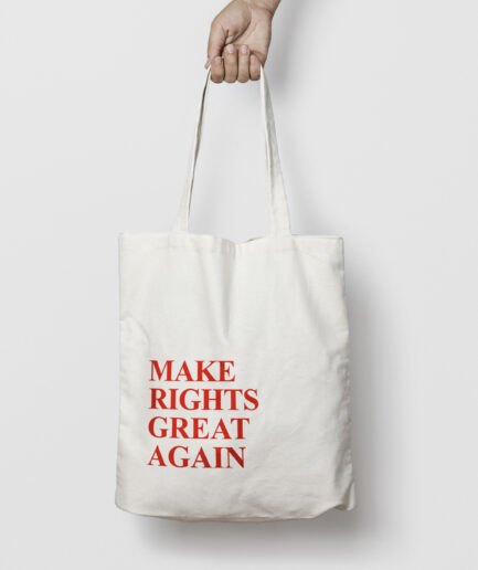 Tote bag Pride 2025 in cotone naturale con scritta Make Rights Great Again