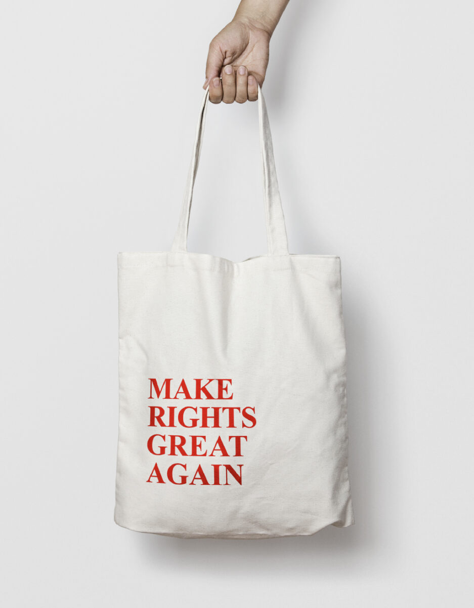 Tote bag Pride 2025 in cotone naturale con scritta Make Rights Great Again