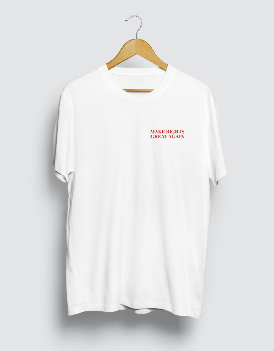 T-shirt Make Rights Great Again bianca con stampa rossa