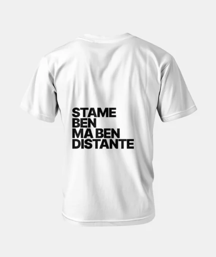 T-shirt CiosaBella bianca con scritta ironica retro Stame ben ma ben distante