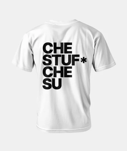 T-shirt CiosaBella bianca con testo ironico dialetto retro Che stuf che su