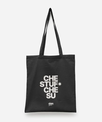 Totebag nera in cotone con scritta dialetto chioggiotto Che stuf che su